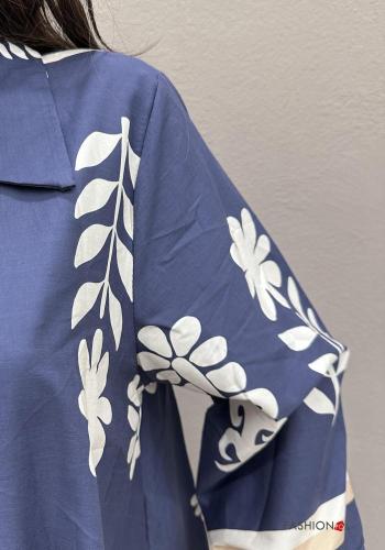 Graphic Print with collar long long sleeve oversized Cotton Shirt dress with buttons - ph 5