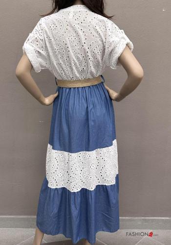 Robe en Coton manches courtes longue à broderie à volants avec ceinture broderie anglaise à boutons - ph 3
