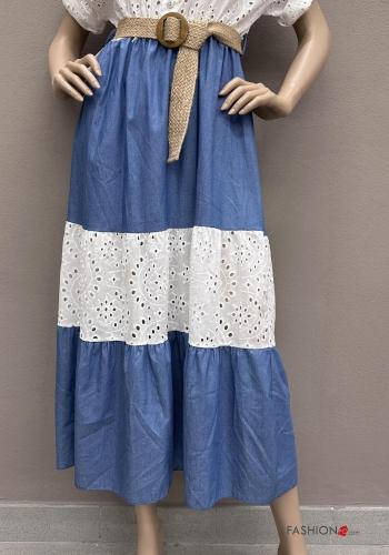 Robe en Coton manches courtes longue à broderie à volants avec ceinture broderie anglaise à boutons - ph 4