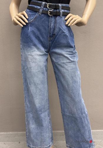 Jeans aus Baumwolle mit Gürtel mit Reißverschluss mit Taschen mit Knöpfen - ph 2
