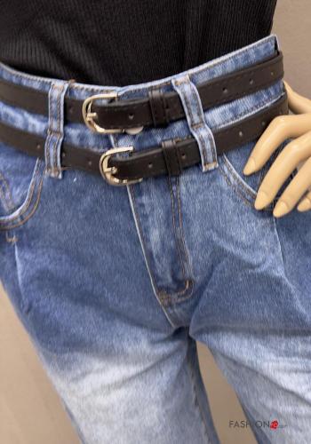 Jeans aus Baumwolle mit Gürtel mit Reißverschluss mit Taschen mit Knöpfen - ph 3