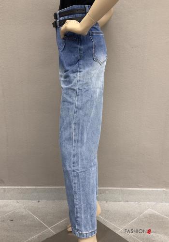 Jeans aus Baumwolle mit Gürtel mit Reißverschluss mit Taschen mit Knöpfen - ph 4