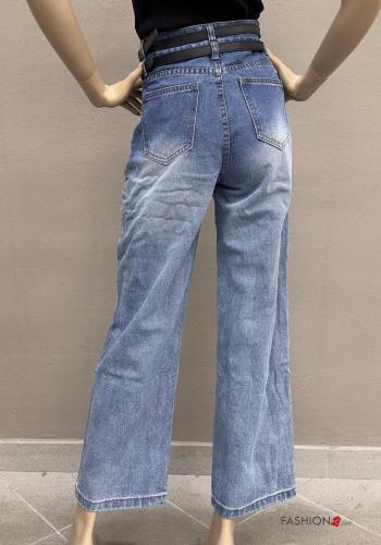 Jeans aus Baumwolle mit Gürtel mit Reißverschluss mit Taschen mit Knöpfen - ph 5