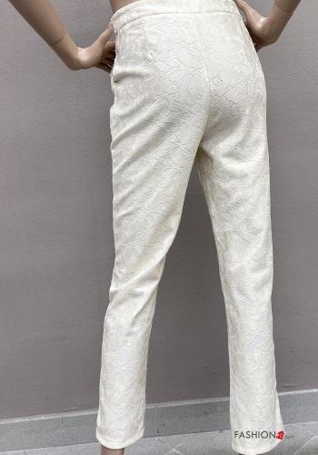 Besticktes Muster Spitze- Hose mit Knöpfen mit Reißverschluss mit Taschen - ph 3