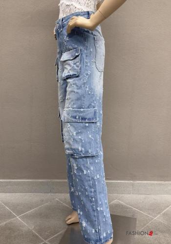 Jeans en Coton en denim à boutons avec fermeture éclair avec poches - ph 4