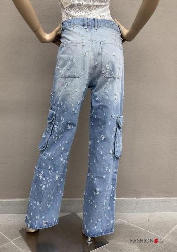 Jeans en Coton en denim à boutons avec fermeture éclair avec poches - ph 5