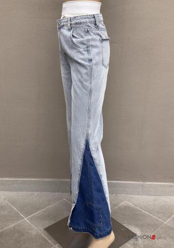 Denim ausgestellte Jeans aus Baumwolle mit Taschen mit Reißverschluss - ph 3