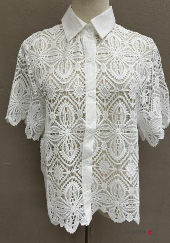 Camicia maniche corte con colletto Fantasia ricamata con bottoni - ph 2