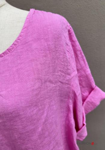 Blouse en Lin manches courtes col rond à boutons - ph 3