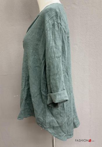 Blusa in Lino maniche a tre quarti con bottoni scollo a V - ph 2