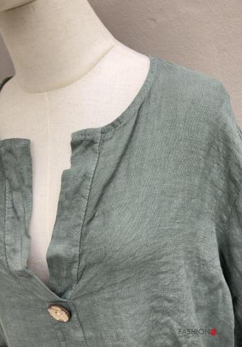 Blusa in Lino maniche a tre quarti con bottoni scollo a V - ph 4