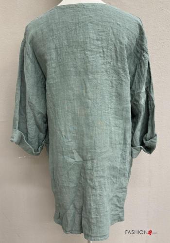 Blusa in Lino maniche a tre quarti con bottoni scollo a V - ph 5