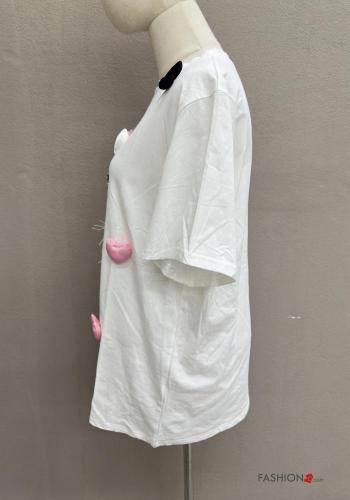 heart motif short sleeve crew neck Cotton T-shirt with rhinestones - ph 6