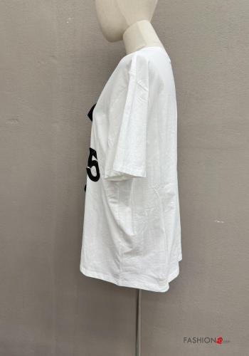 short sleeve crew neck Cotton T-shirt with bow with rhinestones - ph 4