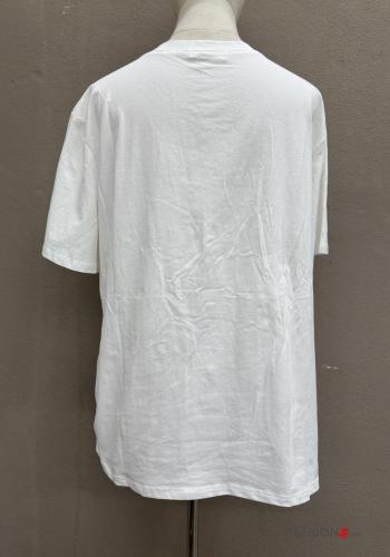 short sleeve crew neck Cotton T-shirt with bow with rhinestones - ph 5