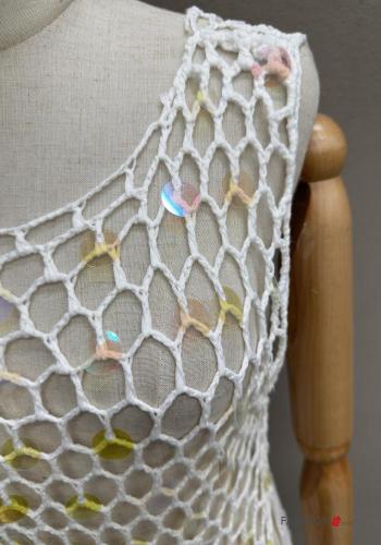 häckeln asymmetrisch netz Strandkleid aus Baumwolle mit Pailletten mit Fransen - ph 4