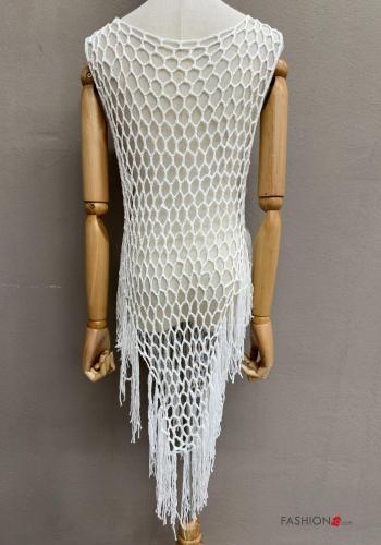 häckeln asymmetrisch netz Strandkleid aus Baumwolle mit Pailletten mit Fransen - ph 5