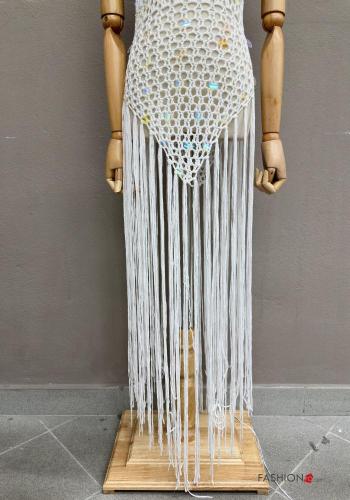 Copricostume in Cotone lungo a rete scollato sulla schiena con paillettes con frange - ph 5