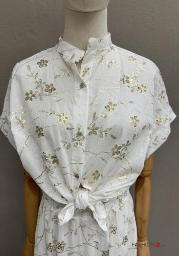 Camicia in Cotone maniche corte Fantasia ricamata con bottoni - ph 2