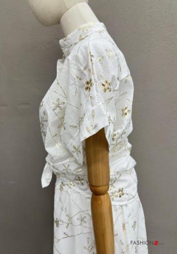 Camicia in Cotone maniche corte Fantasia ricamata con bottoni - ph 3
