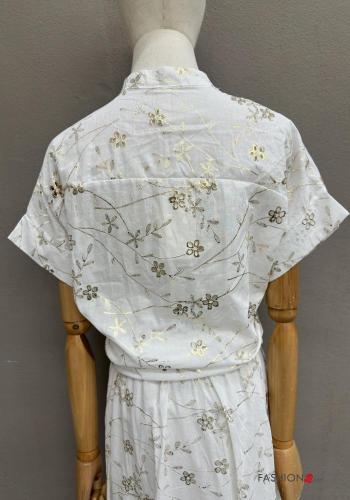 Camicia in Cotone maniche corte Fantasia ricamata con bottoni - ph 5