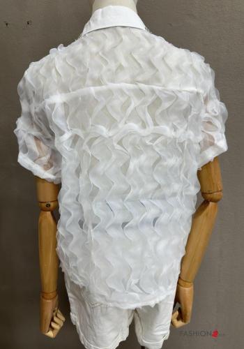 Chemise manches courtes tulle à collet à broderie à boutons avec strass - ph 2