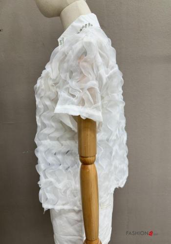 Chemise manches courtes tulle à collet à broderie à boutons avec strass - ph 4