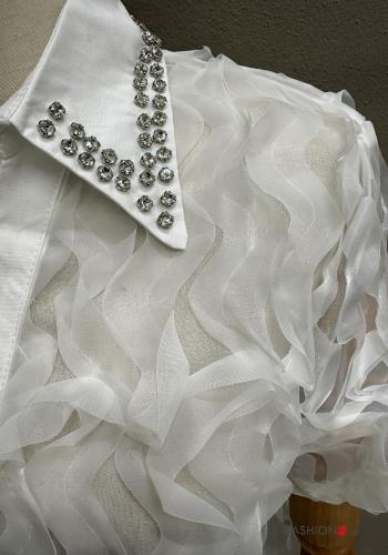 Chemise manches courtes tulle à collet à broderie à boutons avec strass - ph 5