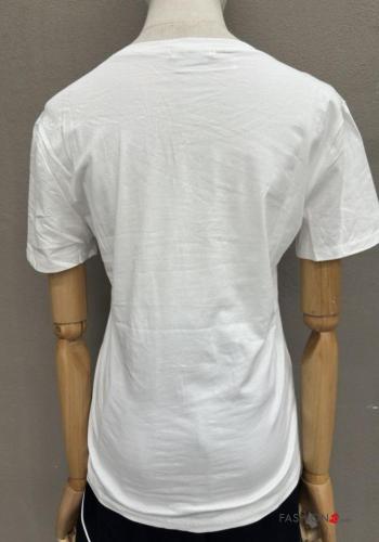 Lettering print short sleeve crew neck Cotton T-shirt with buttons - ph 5