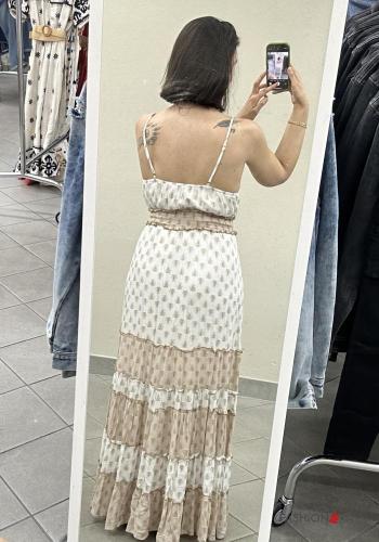 Bedrucktes verstellbarer rückenfrei lange ärmellos Kleid mit Volants mit V-Ausschnitt - ph 3