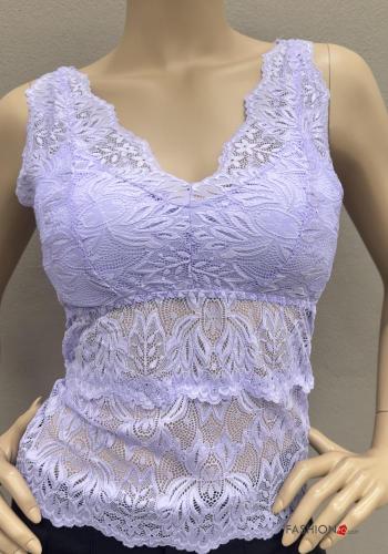 Top scollato sulla schiena Fantasia ricamata scollo a V con coppe - ph 3