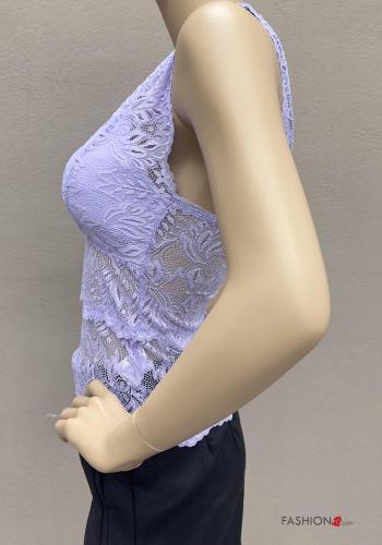Top scollato sulla schiena Fantasia ricamata scollo a V con coppe - ph 5