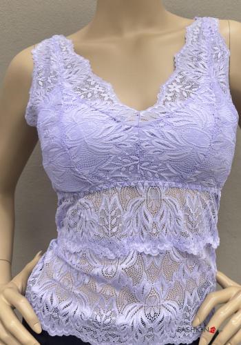 Top scollato sulla schiena Fantasia ricamata scollo a V con coppe - ph 6