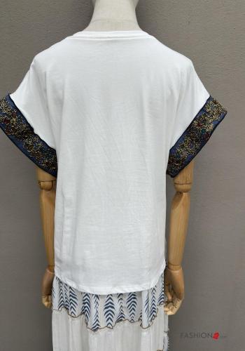 T-shirt in Cotone maniche corte girocollo Fantasia ricamata - ph 2