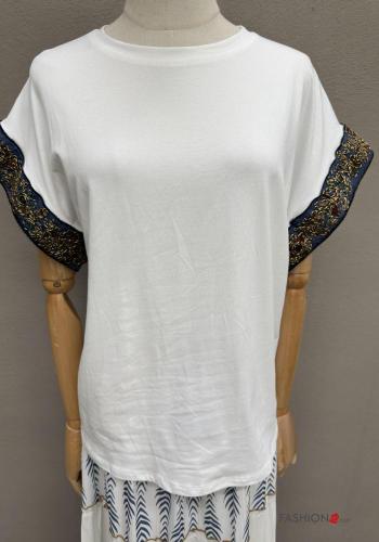 T-shirt in Cotone maniche corte girocollo Fantasia ricamata - ph 4