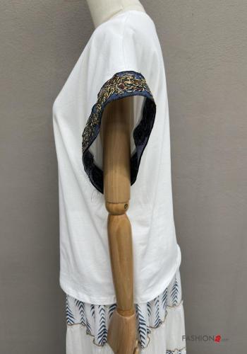 T-shirt in Cotone maniche corte girocollo Fantasia ricamata - ph 5