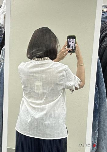 Blusa in Cotone maniche corte Fantasia ricamata - ph 2