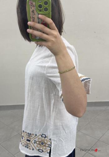 Blusa in Cotone maniche corte Fantasia ricamata - ph 4