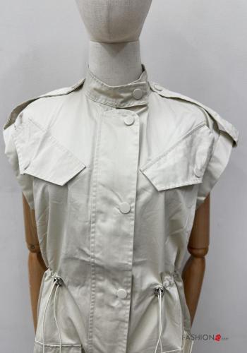 short sleeve mini Cotton Jumpsuit with buttons with drawstring with pockets - ph 2