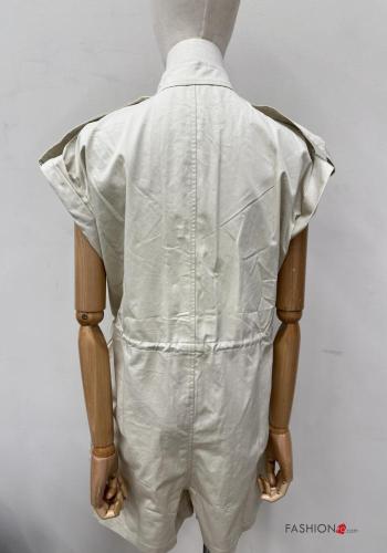 short sleeve mini Cotton Jumpsuit with buttons with drawstring with pockets - ph 3