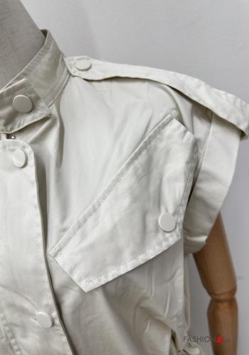 short sleeve mini Cotton Jumpsuit with buttons with drawstring with pockets - ph 4