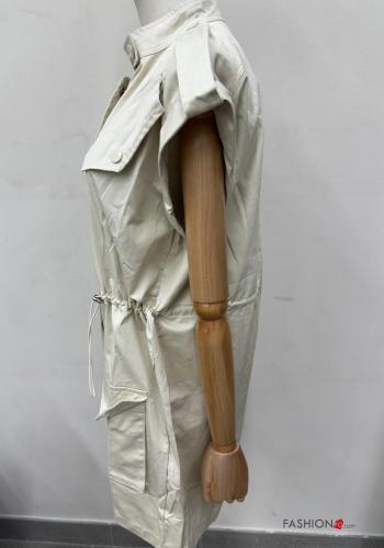 short sleeve mini Cotton Jumpsuit with buttons with drawstring with pockets - ph 6