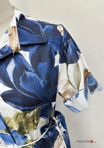 lange Blusenkleid aus Baumwolle mit Gürtel mit Knöpfen mit Volants - ph 2