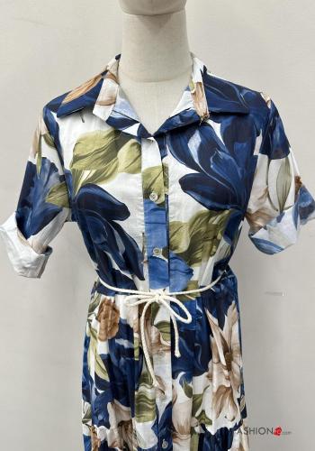 lange Blusenkleid aus Baumwolle mit Gürtel mit Knöpfen mit Volants - ph 3