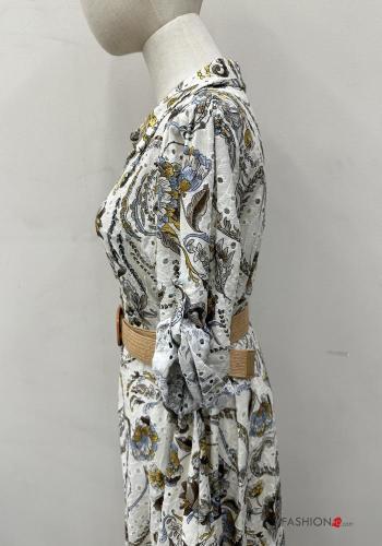 Blumenmuster lange Blusenkleid aus Baumwolle mit Gürtel englische stickerei mit Knöpfen - ph 3
