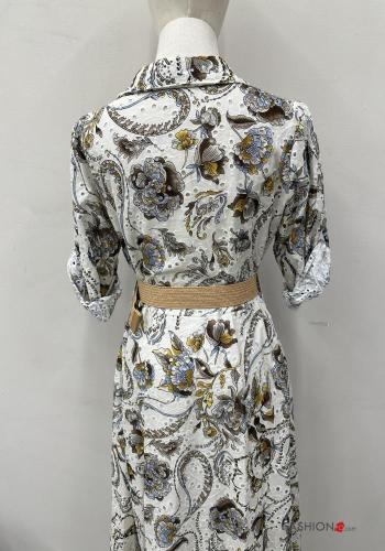 Blumenmuster lange Blusenkleid aus Baumwolle mit Gürtel englische stickerei mit Knöpfen - ph 6