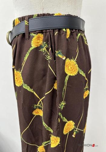 Floral Linen Trousers with belt with elastic with pockets - ph 2
