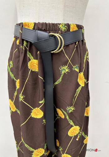 Floral Linen Trousers with belt with elastic with pockets - ph 3