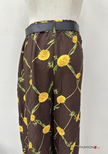 Floral Linen Trousers with belt with elastic with pockets - ph 5
