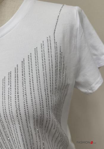 short sleeve crew neck Cotton T-shirt with rhinestones - ph 3